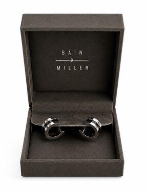 Bain Miller Tungsten Steel Unisex Earrings Black Silver Minimalist Stainless